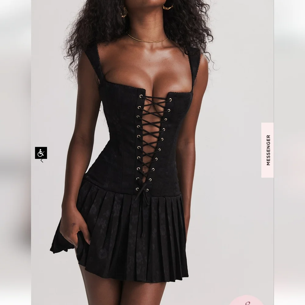 ***1 Left***House of CB Talia Black Pleated Mini Dress - Picture 11 of 16